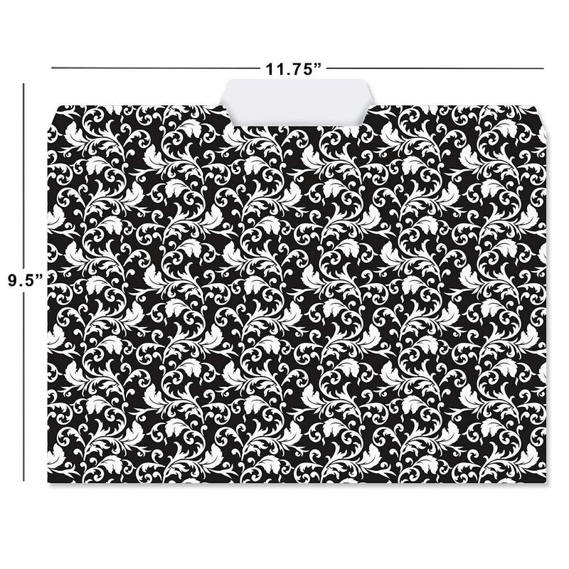 Current Elegant Black File Folders Value Pack - Bulk Set of 24, 6 Pretty Decorative Designs, 1/3 Cut Tabs, Heavy-Duty Paper Stock, Office Supplies for Home & Work, 9-Â½â€ x 11-Â¾â€ Letter Size - Image 2